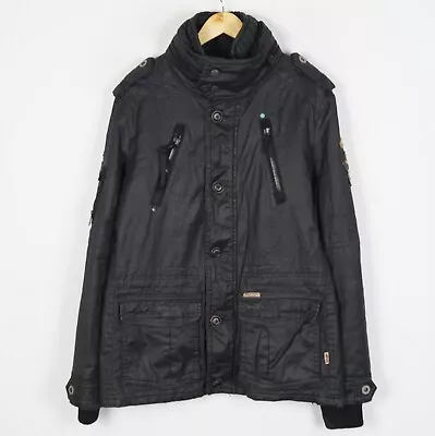 Buy KHUJO Women's Jacket Size L Grey High Neck Hidden Hood Full Zip Pockets S12001 • 29.95£