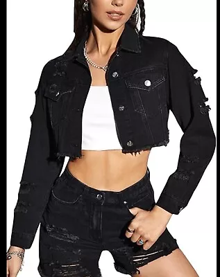 Buy Black Distressed Jean Jacket • 9.65£