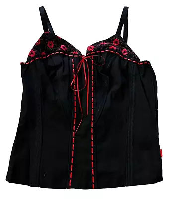 Buy Tripp NYC Womens Black Embroidered Floral Corset Tops Back Zip Lace Trim Size 1 • 67.23£