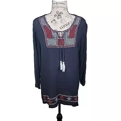 Buy Advance Apparel M Womans Boho Peasant Top Black Gauzy Embroidery Balloon Sleeves • 16.96£