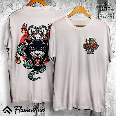 Buy Burning Snake Mens T-Shirt Panther Cobra Vintage Tattoo Design Top F006 • 12.99£