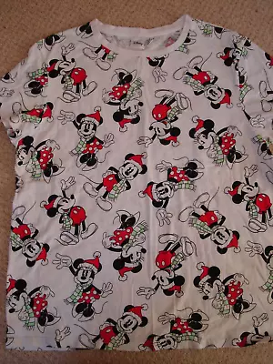 Buy VGC Womens Christmas Disney Mickey Minnie Mouse T Shirt Top Size L (14-16) • 2.50£