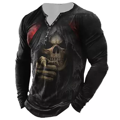 Buy Mens Blouse Animal Print T Shirts Men's Holiday Buttons Long Sleeve Pullover • 13.84£