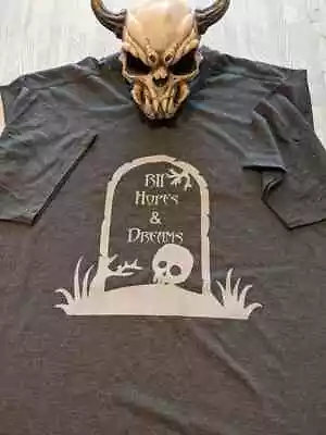 Buy T-shirt 42  MEDIUM Charcoal Grey RIP Emo Alternative Grave Tomb Skull • 9.99£