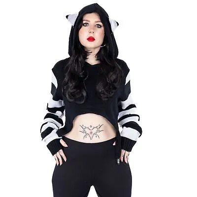 Buy Cupcake Cult Cute Kitty Hood Ladies Black/White Goth Emo Punk Alternative Crop • 34.99£