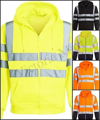 Buy Hi Viz  Work Zip Hooded Fleece Vis High Visibility Jacket Hoodie Zipper S To 5XL • 13.99£