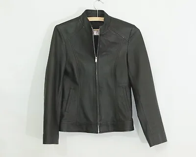 Buy Women's Short Black Soft Leather Zip Jacket • 45.36£