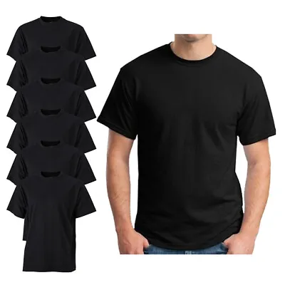 Buy 6 Pack Mens Black Crew Neck Short Sleeve  T-shirt 100% Cotton Blank Tee S-xxl • 17.99£