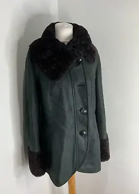 Buy ANET Shearling Coat Jacket Size 12 14 Sheepskin Black Burgundy Shawl Collar Cuff • 68.43£