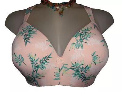 Buy Cacique Simply WireFree Satin T-Shirt No-Wire Bra 46DDD Padded Pink Palm Lace • 25.76£