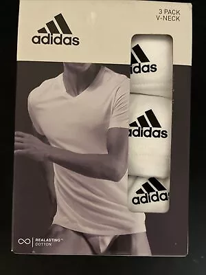 Buy Adidas 3 Pack White V Neck T Shirt Mens Size Extra Large • 19.99£