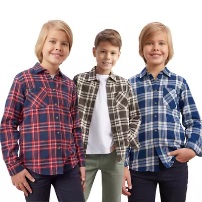Buy Boys Flannel Shirts Long Sleeve Casual Plaid Stylish Check Shirts | SALE • 9.99£