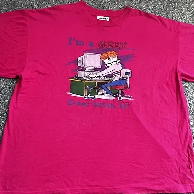 Buy 1995 Vintage Looney Tunes Tshirt “I’m A Geek” Bright Pink Boxy Gamer Tee • 5£