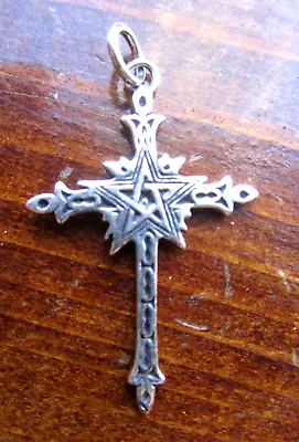 Buy Tiny Pentagram Cross .925 Sterling Silver Occult Pagan Pendant Jewelry • 33.78£