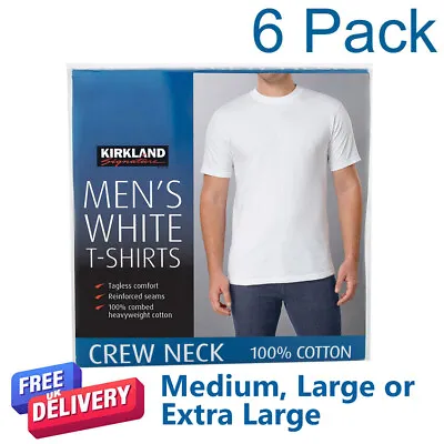 Buy 6 Pack Kirkland Men's Cotton Crew Neck T-Shirt In White In 3 Sizes Teeshirts • 29.89£
