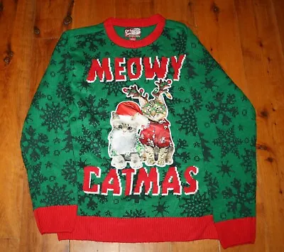Buy Party Sweater UGLY CHRISTMAS SWEATER Cats MEOWY CATMAS Green Red Size Large MINT • 14.20£