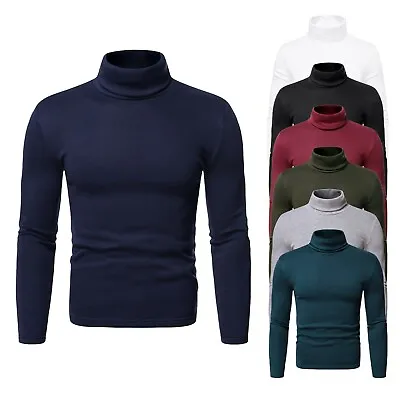 Buy Mens Casual Slim Fit Shirts Tops Long Sleeve High Neck Solid Plain Bottom Blouse • 13.79£
