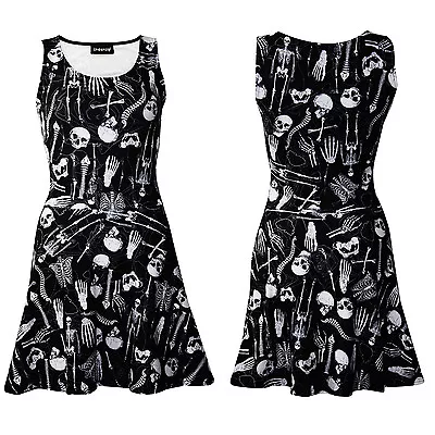 Buy New Gothic Skeletons Skulls Bones Ribcage Heart Anatomy Print Skater Flare Dress • 25.99£