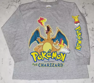 Buy Vintage Pokémon 1999 90s Cartoon Anime Charizard Gray Long Sleeve Shirt Youth 7 • 39.34£