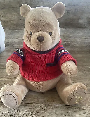 Buy Disney Store Winnie The Pooh Christmas 2007 Red Knitted Jumper Plush / Soft Toy  • 7.75£