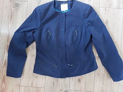 Buy Jasper Conran Blue 16 Short  Jacket  Fitted  Multi Pockets Collarless Zip Up • 12£