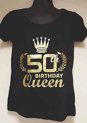 Buy Ladies Fitted Birthday Queen T-Shirt Glittery Gold/Silver 30th, 40th, 50th, 60th • 7.25£