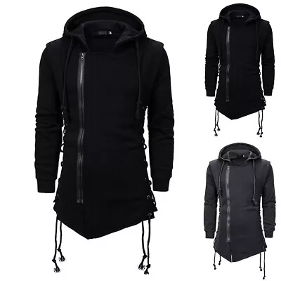 Buy Dark Gray Men's Gothic Lace Up Zip Up Hoodies Athletic Jacket Sweatshirt M 2XL • 22.20£
