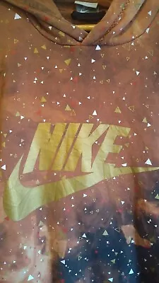Buy Nike Hoodie Tie Dye GALAXY DESIGN Pullover SWOOSH Brown Gold 44 Chest • 27£