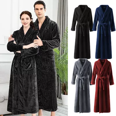 Buy Ladies Men Soft Flannel Fleece Dressing Gown/Robe Satin Trim Full Length • 12.99£