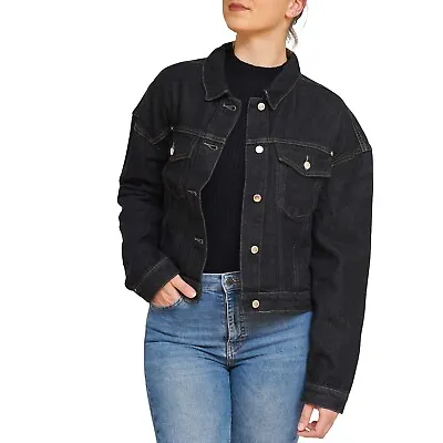 Buy Womens Oversized Denim Jacket Cropped Fit Ladies Plus Size Summer Jeans Coat Top • 15.14£
