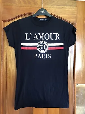 Buy Pretty Little Thing Black ‘L’Amour Paris’ T Shirt - Size 8 • 4£