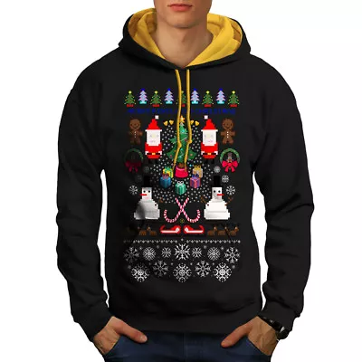 Buy Wellcoda Santa Snowman Christmas Mens Contrast Hoodie, Pixel Casual Jumper • 30.99£