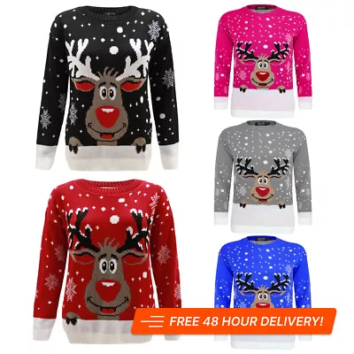 Buy Unisex Men Womens Knitted Rudolph Reindeer Xmax Christmas Jumper Sweater Top UK • 12.79£