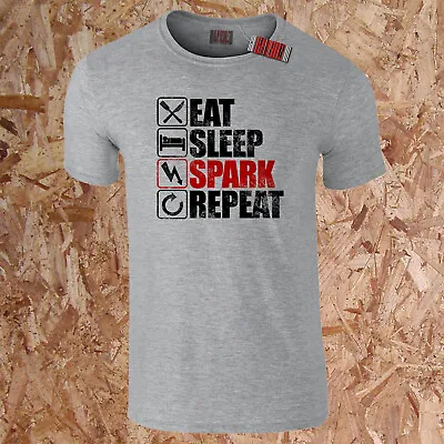 Buy EAT SLEEP SPARK REPEAT T-Shirt Funny Electrics Electrician Sparks Dad Gift S-5XL • 9.95£