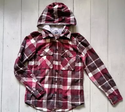 Buy Burton Red Burgandy Check Over Shirt Button Up With Hoodie S 89-96 Chest  • 10£