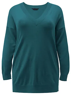 Buy Plus Size  Jumper 20 22/24 26/28 Teal Green Fine Knitted V Neckline • 15.99£