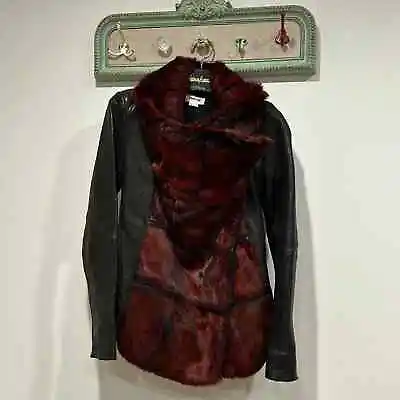 Buy Helmut Lang Red Rabbit Fur Leather Coat Jacket Sz Small Women’s Black Zip Up • 482.57£