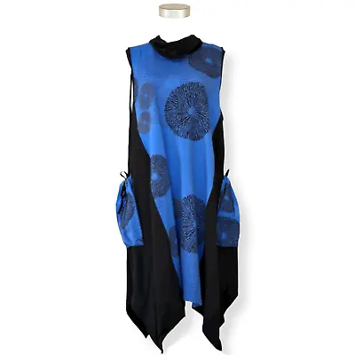 Buy CHEYENNE Plus 2X Blue Black Funky Bold Floral French Terry Tunic Dress NWT Cozy! • 140.33£