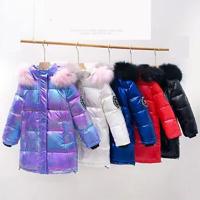 Buy Kids Winter Coat Hooded W/Faux Fur Boys Girls Parka School Jackets Warm Outwear* • 22.98£