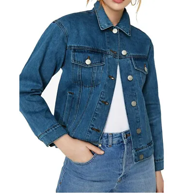 Buy Womens Ladies Denim Jacket Coat Classic Button Up Casual Coat Blue Black Jean • 17.95£