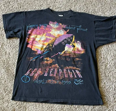 Buy Vintage Led Zeppelin T Shirt Robert Plant Jimmy Page Tour Shirt 1995 ZOSO Tee XL • 123.28£
