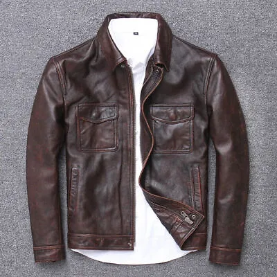 Buy Genuine Mens Brown Leather Biker Style Leather Jacket • 84.99£