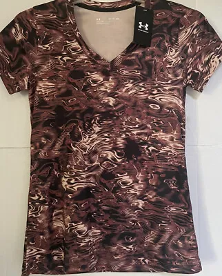 Buy UNDER ARMOUR Womens Velocity Obscura V Neck Shirt Brown Sz XS • 23.74£