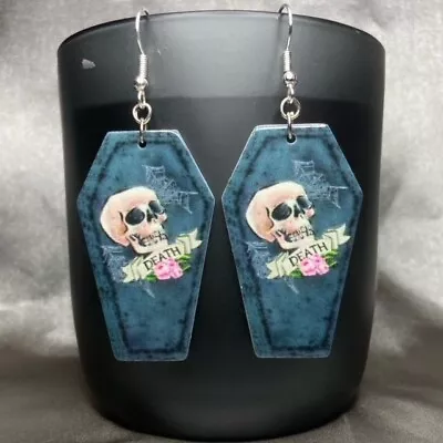 Buy Handmade Silver Coffin Skull Death Earrings Gothic Gift Jewellery Women Woman  • 4.50£