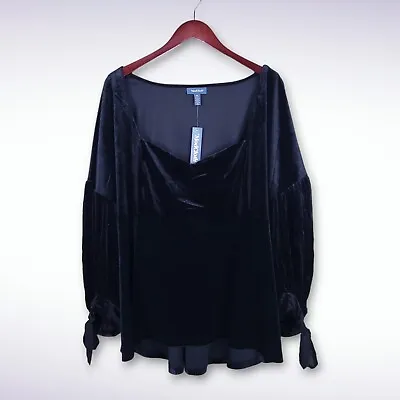 Buy Modcloth Black Flowy Stretch Velvet Velour Long Sleeve Top W/ Tie Sleeve Size 3X • 32.08£