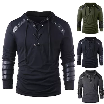 Buy Mens Gothic Lace Up Hoodie Shirts Retro Sweatshirt Vintage Steampunk Hooded Tops • 31.19£