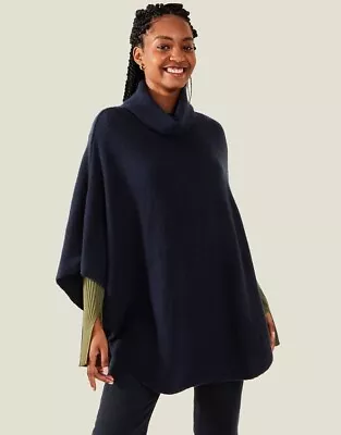 Buy Accessorize London One Size Cosy Knit Poncho Navy Blue Roll Neck • 10.99£