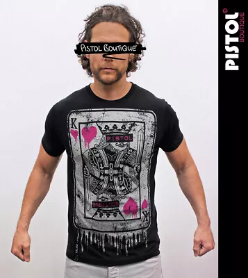 Buy Pistol Boutique Men's Black Crew Neck KING OF HEARTS Logo Playing Card T-Shirt • 22.49£