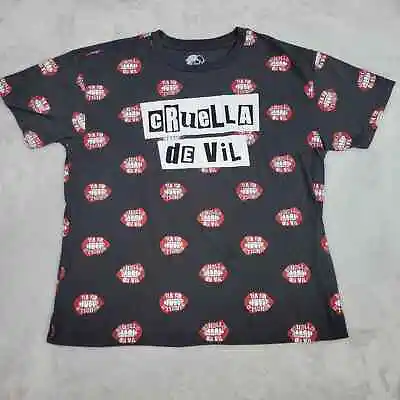 Buy Disney Shirt Women Large Black 101 Dalmatians Cruella De Vil Villain AOP Adult • 11.43£