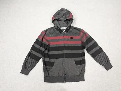 Buy DC Hoodie Boys Medium 12/14 Zip Up Jacket Sweatshirt Gray Stripe Logo Terry Knit • 15.75£
